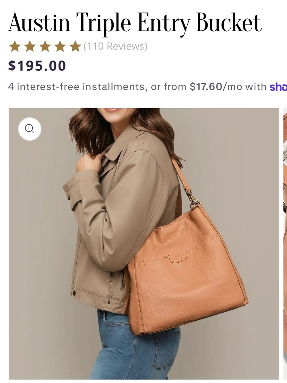 American Leather Co. Austin Triple Entry Bucket Shoulder Bag in Tan